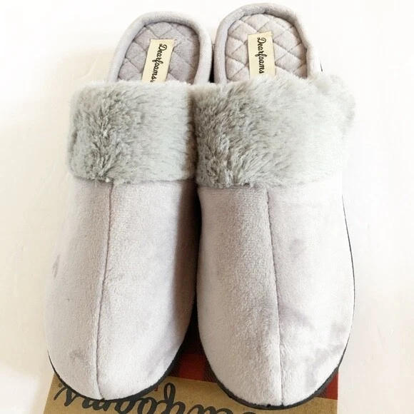NEW Dearfoams Womens Memory Foam Hood Back Clog Microsuede Slippers XL 11-12