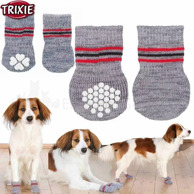 Trixie Anti Non Slip Dog Socks Wooden Laminated Tiled Floor Grip - Pair