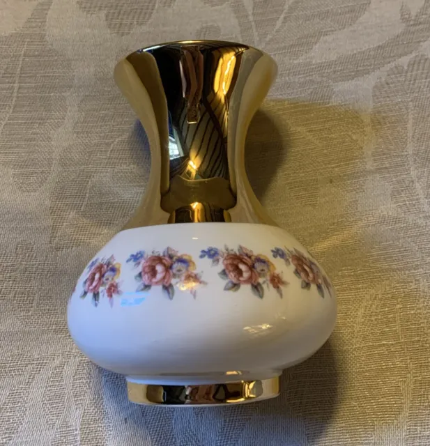 Vintage Prinknash Gold And Pink Flower Small Vase 10.5 cm Excellent Condition