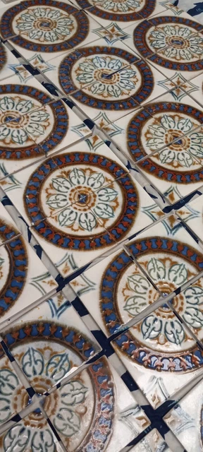 Lot of (4) 1880s Antique Art Nouveau Japanese Flower Porcelain Tiles Japan  RARE