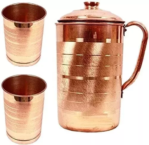 Pure Copper Water Jug with 2 Copper Glass Copper Pitcher and Tumbler