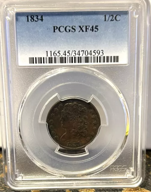 1834 Classic Head Half Cent US 1/2c Copper Penny Coin PCGS XF-45