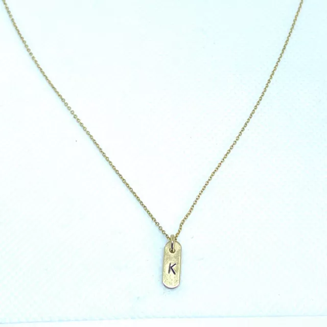 Nashelle Dog Tag Pendant K initial Necklace Gold Tone 8 Inches