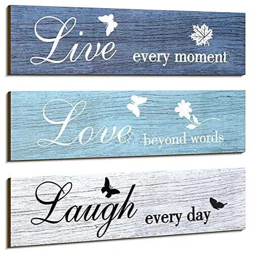 3 Pieces Rustic Wood Sign Wall Decor Live Love and Laugh Quote Sign Farmhouse