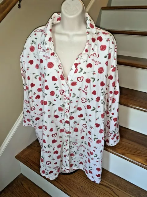 LIZ & ME Love ❤️ Valentine’s Day heart roses Cherry Red Blouse 5X 34 36  ❤️tb89