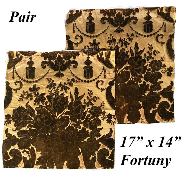 PAIR: Antique 17" x 14" Panels of Fortuny Silk Cut Velvet, Project Throw Pillows