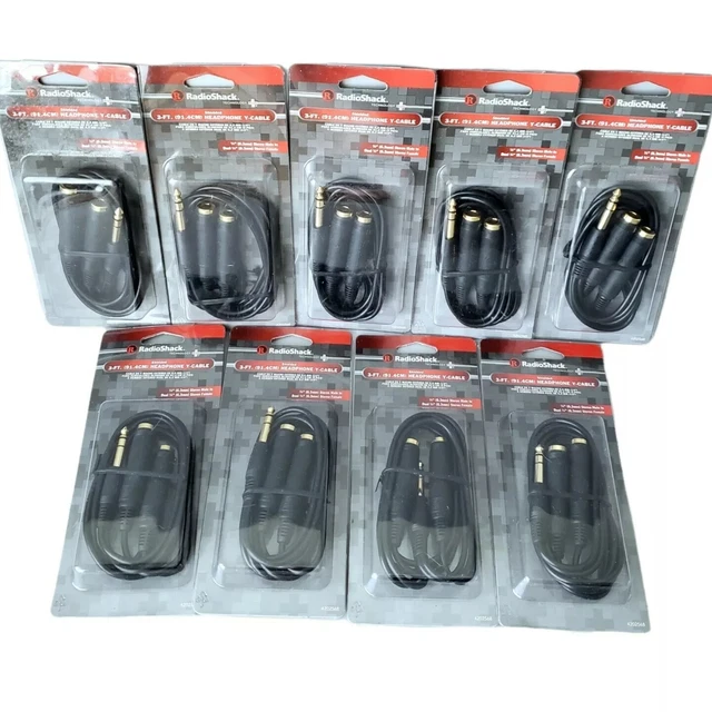 9ct Radio Shack Headphone Y Cable 42-2568 Shielded 3' 1/4" Stereo Male To Female