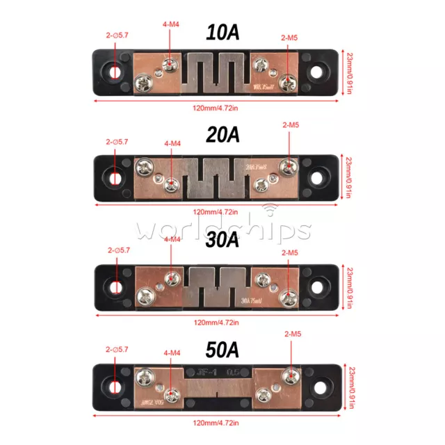 75mV DC Shunt Resistor For Digital Voltmeter Ammeter JF-01 10A 20A 30A 50A