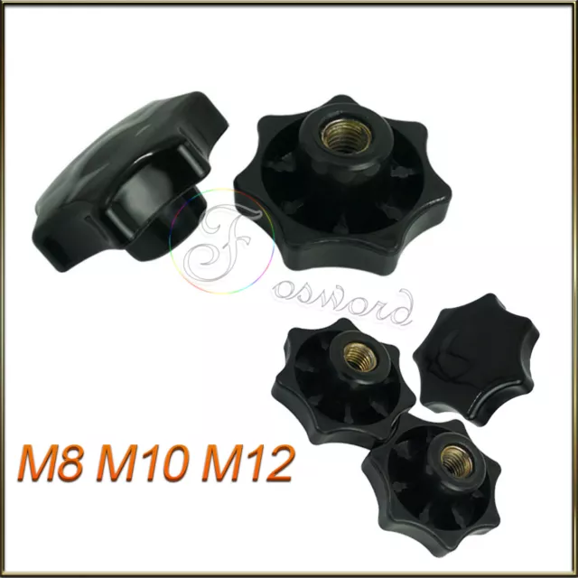 Tuercas de sujeción para pulgar M8 M10 M12 tuercas de perno estrella plástico negro manija de maquinaria tuerca
