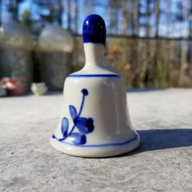 VTG Dutch Delft Blue Bell Windmill Berry Sprig Creamy White Faux Pearl Handpaint