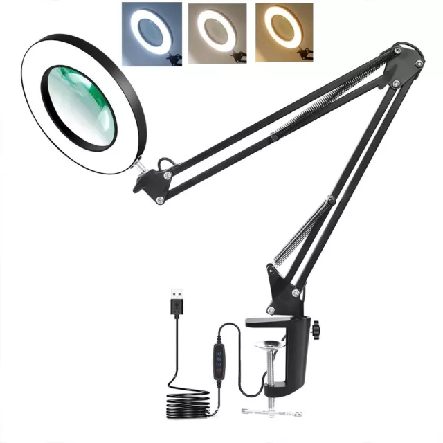 16W Magnifier LED Lamp 10X Magnifying Glass Desk Reading Light With Clamp Stand