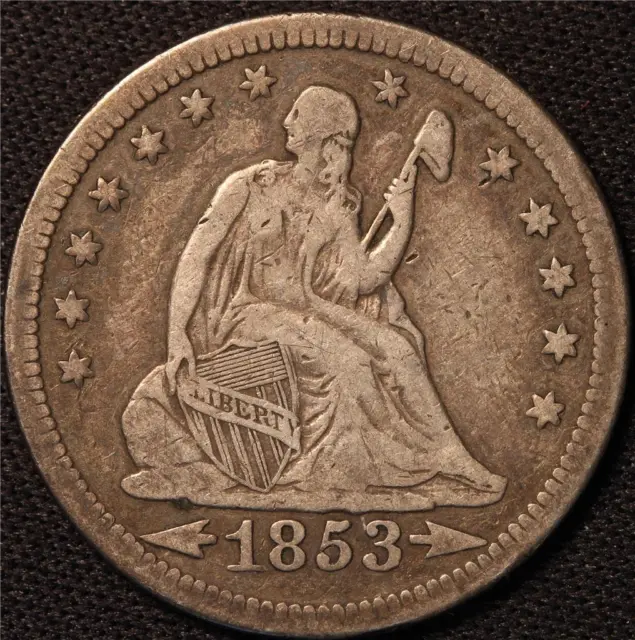 1853 O Seated Liberty Quarter With Arrows & Rays, Beautiful Original Condition!