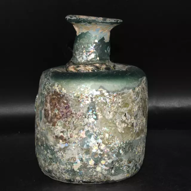 Authentic Very Large Ancient Roman Glass Bottle with Iridescent Patina