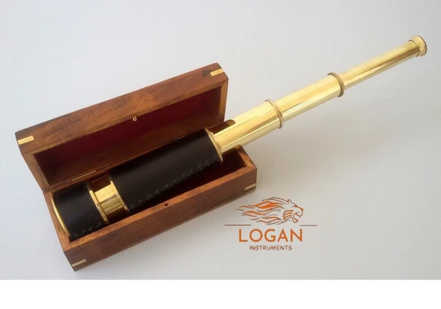 "Telescopio náutico vintage de latón Spyglass de 16' con caja de madera -...
