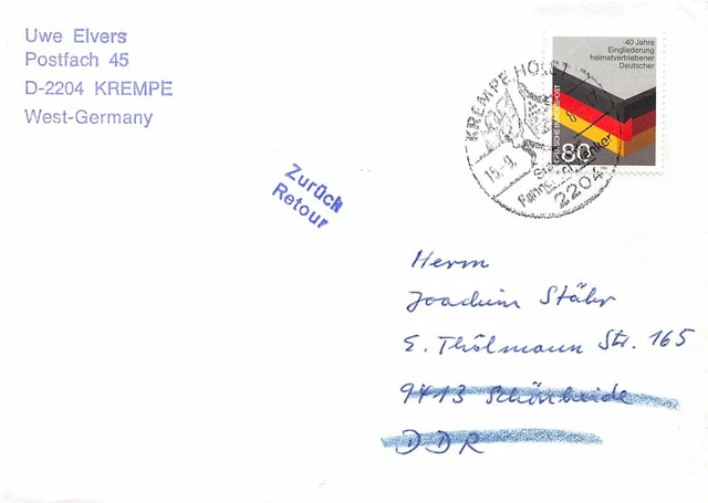 683461) Bund Postkriegbeleg mit Nr.1285 40 Jahre Eingliedrung Heimatvertriebene