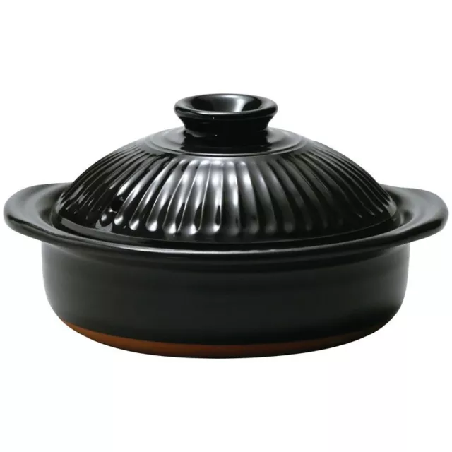 GINPO Japón Kiku Arcilla Olla 18.5cm Negro Bankoyaki Donabe 1 Person's Uso