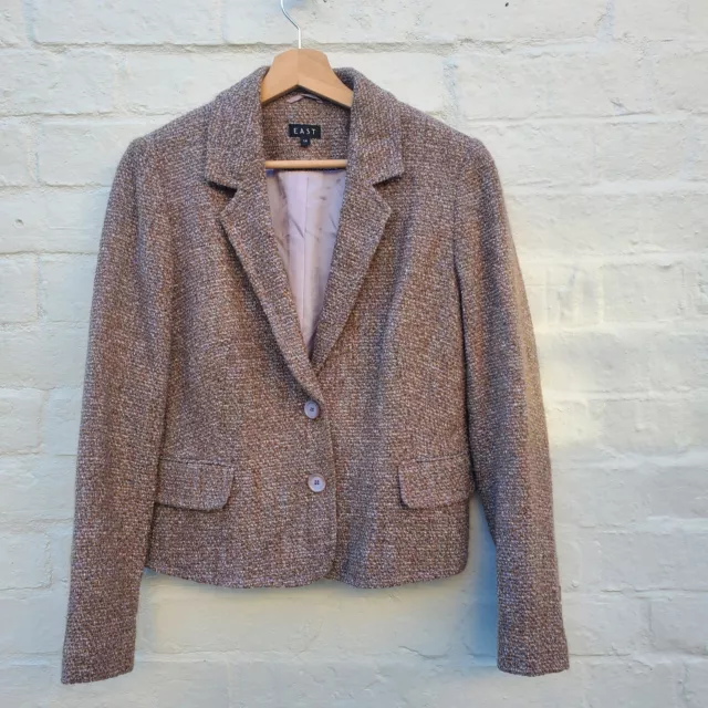 East Tweed Blazer Jacket Wool Blend Size 14 Womens Lilac and Beige