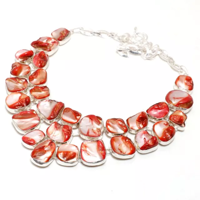 Red Abalone Shell Gemstone Handmade Engagement Gift Jewelry Necklace 18" BN 4810 2
