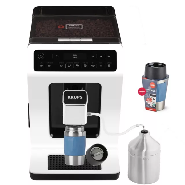 Krups Kaffeevollautomat 15bar EA8911 OLED 2-Tassen-Funktion + Travel Mug Aqua