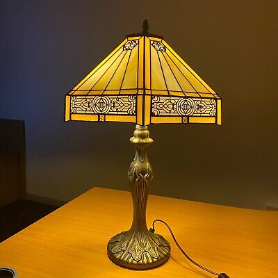 Real Stained Glass Handcrafted Large Tiffany Style Table Lamp 16" Wide 2xE27 LED