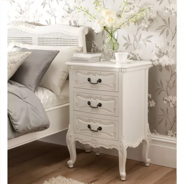 La Rochelle Antique French Style Three Drawer Bedside Table