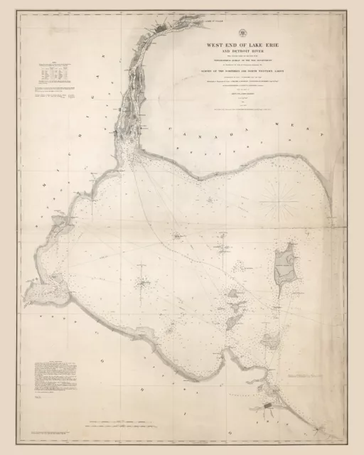 1852 Nautical Chart Map of West End Lake Erie and Detroit River