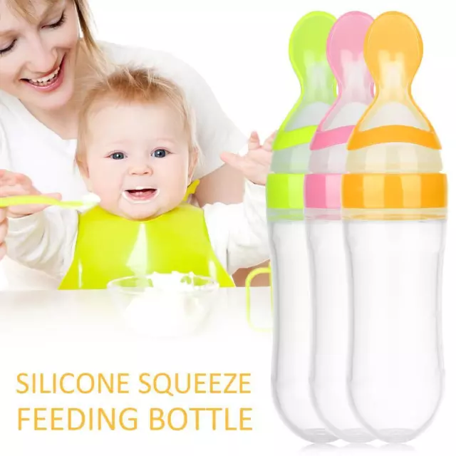 Fashion Silicone Safety Feeding Bottle With Spoon Milk Bottle Food Rice Feeder