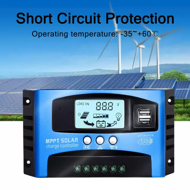 30/40/50/100A AMP MPPT/PWM Solar Panel Regulator Charge Controller 12V/24V LCD 2