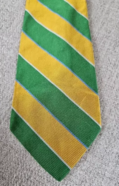 J Crew Tie -  3.5 in Green Yellow Striped Silk Necktie - Men's Classic