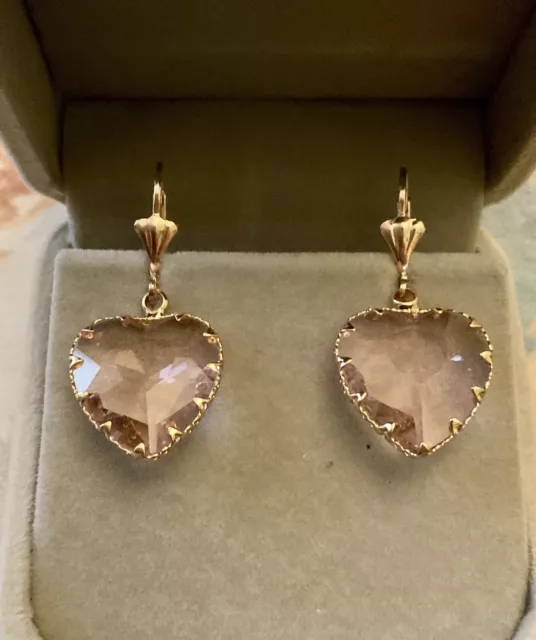 Joli Cœur Cristal  Rose Taille, Baccarat? Sublimes Anciennes Boucles D’oreilles