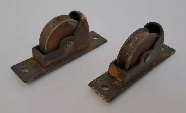 Pair of Antique Window Sash Weight Pulleys Rope Rollers