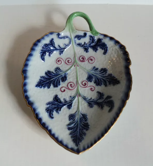 Nice Sevres French Porcelain Leaf Dish, Cobalt Enameled Decoration & Gold Trim