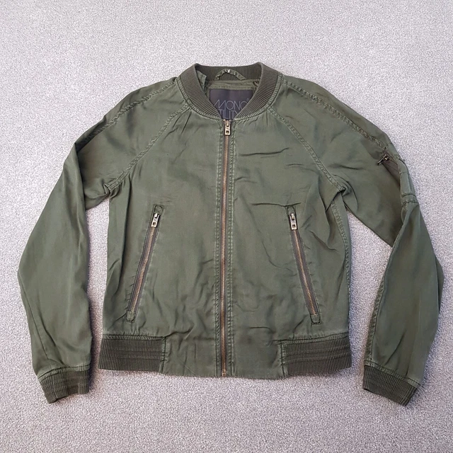 Superdry Womens Jacket Small Green Mono Utility Bomber Full Zip Biker Military