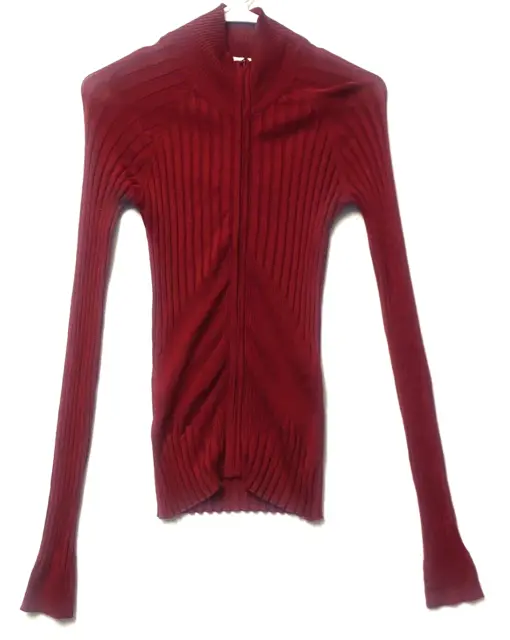 Cabi Women's Ribbed Sweater Red Turtleneck Full Zip Size XS