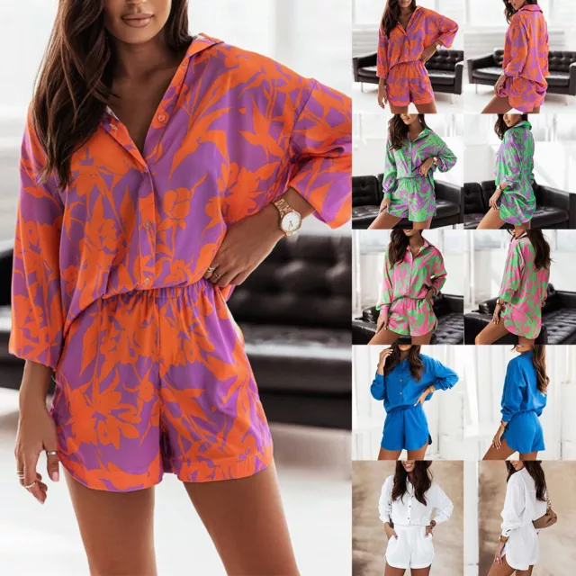 Womens 2 Piece Set Co ord Shirt Shorts Pants Oversized Tracksuits Summer Casual