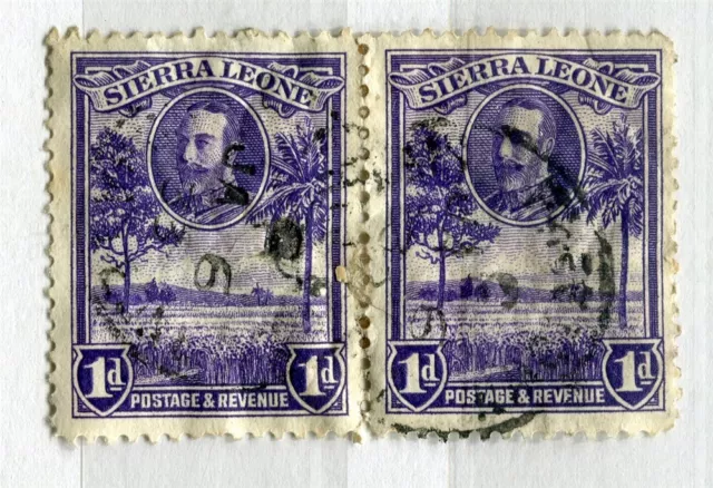 SIERRA LEONE; 1930s early GV pictorial issue fine used 1d. Postmark Pair