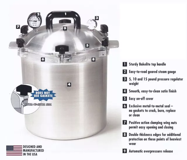 All American 921 21.5 Qt Heavy Cast Aluminum Pressure Cooker / Canner  NEW 3