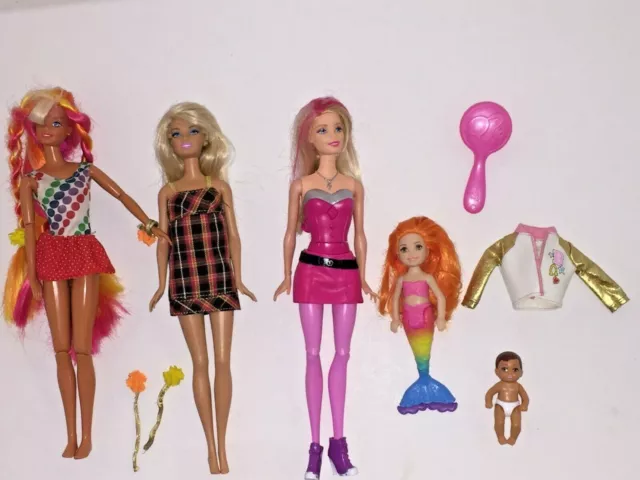 LOT Of 5 BARBIES HULA HAIR Barbie Doll-Barbie Dreamtopia Doll-Barbie Babysitters