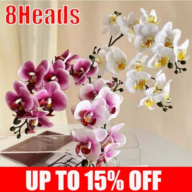 8Heads Phalaenopsis Home Decor Artificial Butterfly Orchid Fake Silk Flowers UK