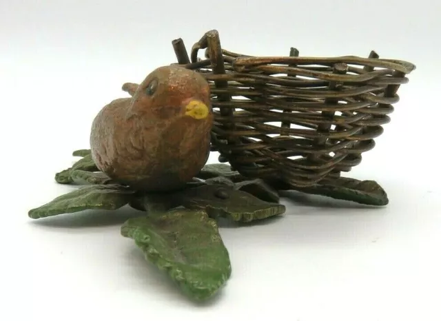 Bronze Metal Bird with Nest Figure Antique? Vintage Cold Painted EUC
