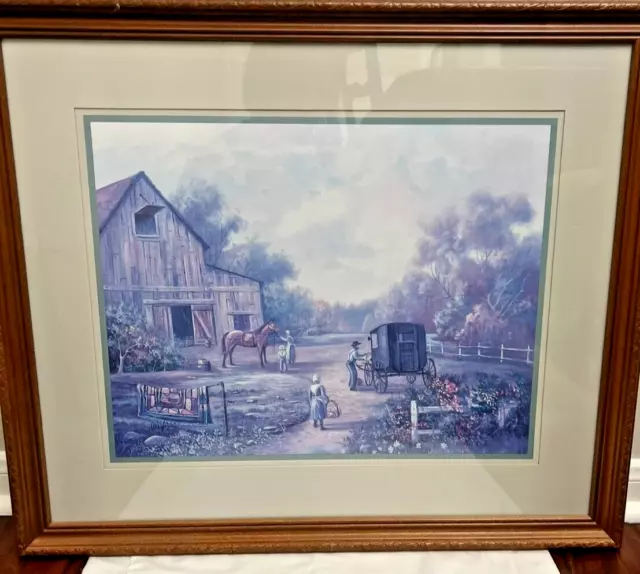 Home Interiors Amish Life Print Carl Valente Horse And Buggy Framed 26"x 23"