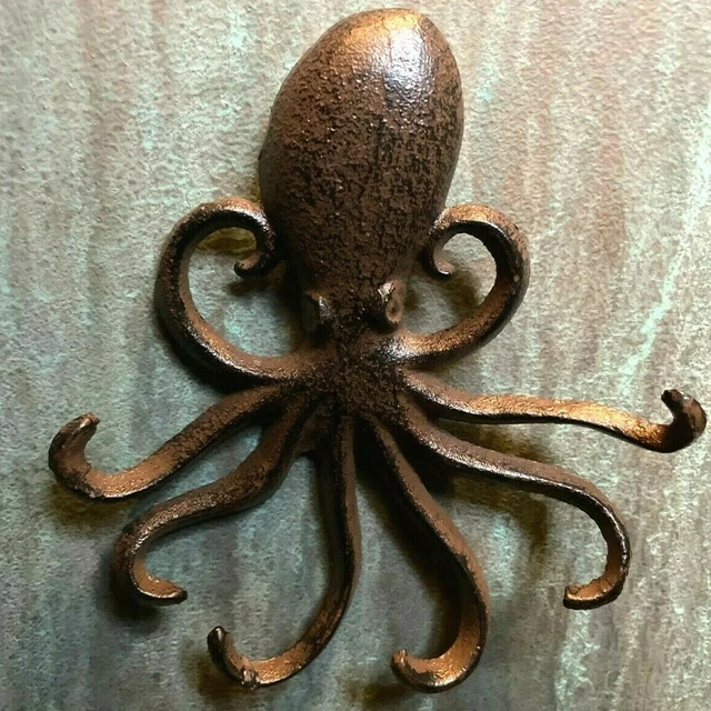 Nautical Decor Ocean Sea Giant Octopus Wall Mount Iron Coat Key Hook Hanger 6.5"