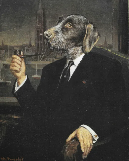German Wirehaired Pointer - CUSTOM MATTED - Vintage Dog Art Print - Poncelet