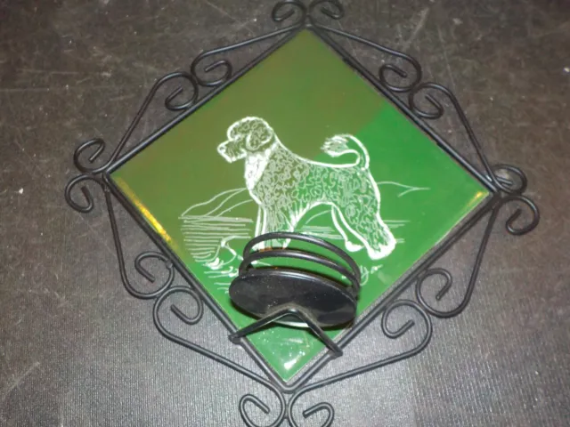 Portuguese Water Dog  hand engraved  wrought iron tea light wall hanging