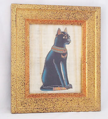 Egyptian papyrus CAT "MAU" Sacred Ancient Egyptian-Golden Frame-14.5 X 12.5