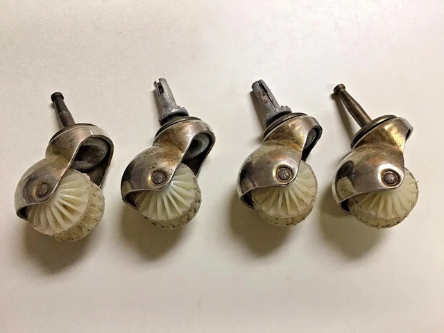 Set of 4 Vintage Chrome Hooded 2" Swivel Plastic & Metal Ball Casters