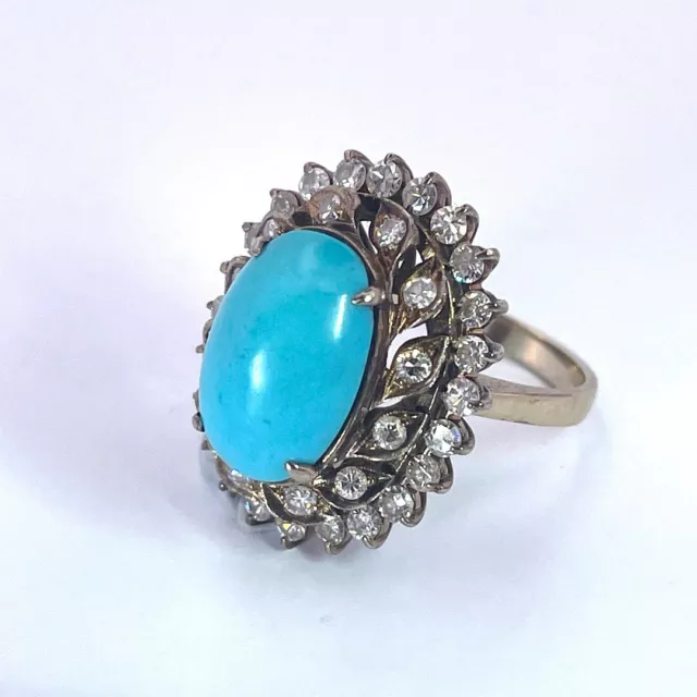 Art Deco Turquoise Diamond Ring 18K Gold 1930s Turquoise Engagement Ring Estate 3