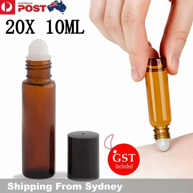 20X 10ml Amber THICK Glass Roller Bottles Rollerball Roll On Ball Essential Oils