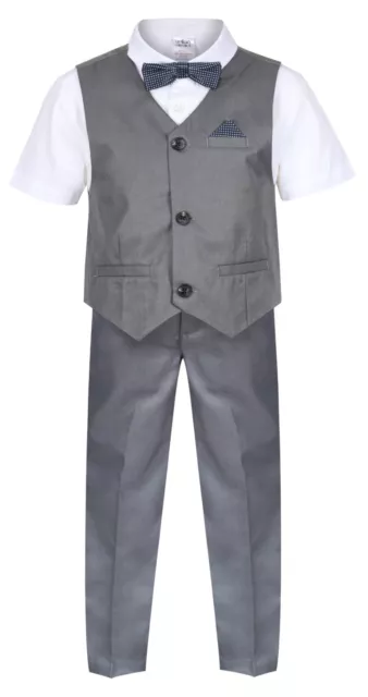 Baby Boys Waistcoat Set Grey Toddler Wedding Suit Page Boy Party Prom Ceremony