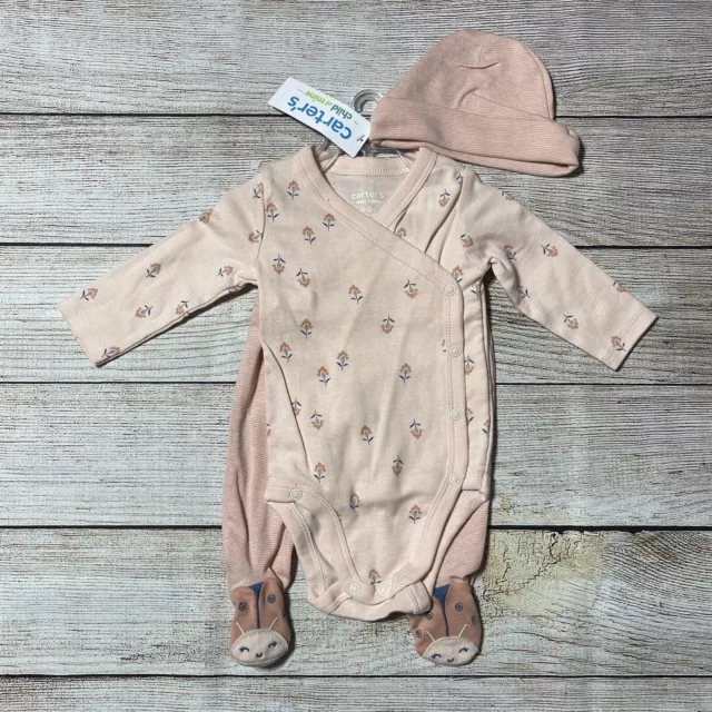 Baby Girl Carter’s 3 Piece Outfit Size 0-3 Months. NWT! Bodysuit, Pants, And Hat